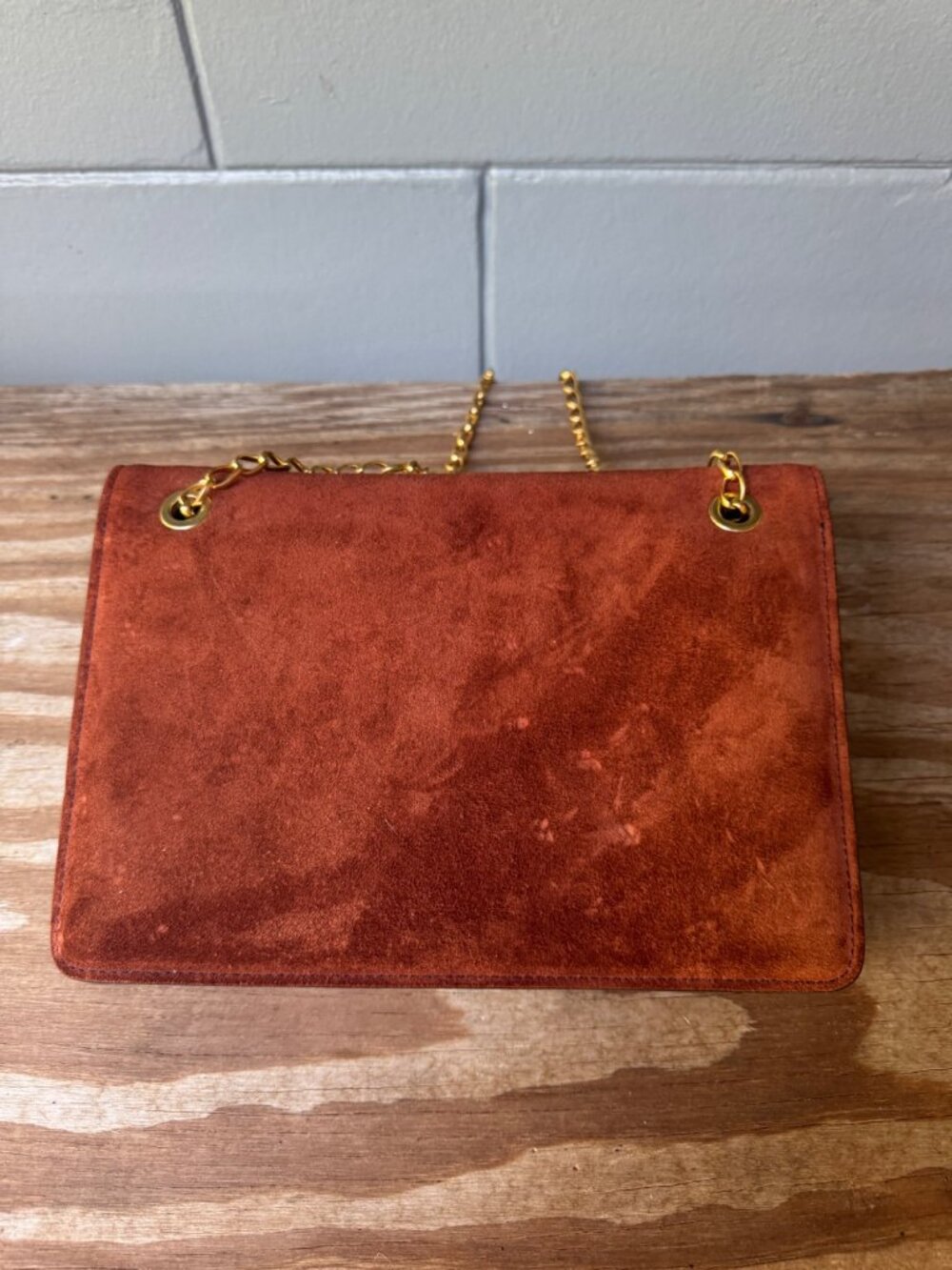 Lancel Paris Suede Shoulder Bag Vintage Colorblock Blue Brown Gold Chain Purse - Picture 7 of 9